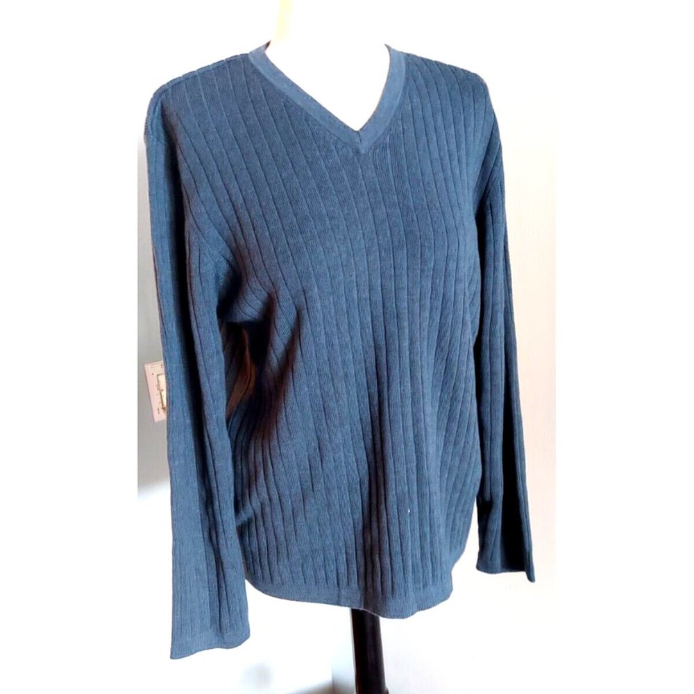 Men's Alfani Sweater Teal Medium Pullover Woolmark 100% Merino Wool V Neck NWT